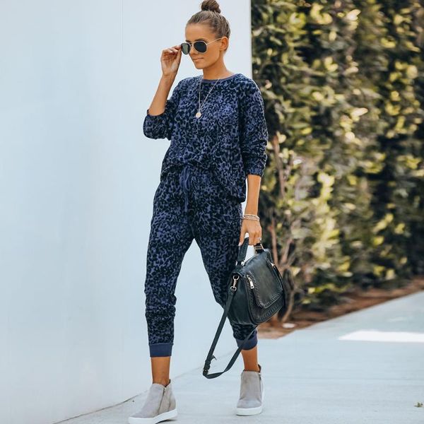 

pajamas women 2021 loose leopard print sweatsuit comfor long sleeve ladies lounge two piece set home wear outfits oversize women's pant, White