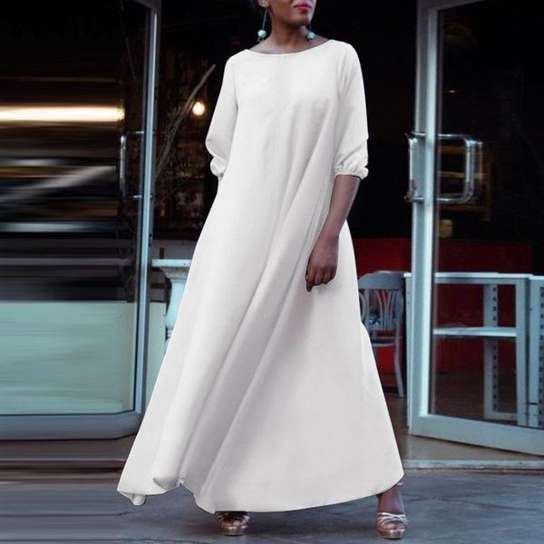 

party dresses women dress elegant long robes vintage solid color half sleeve plus size 2021 vonda beach holiday sundress vestido, White;black