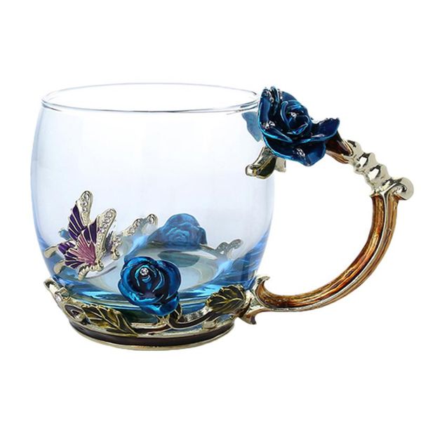 

cups & saucers enamel coffee tea cup mug 3d rose butterfly glass wedding gift md7