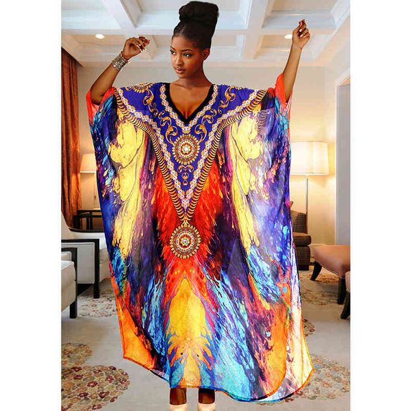 

retro printed morrocan kaftan plus size indie folk v-neck batwing sleeve side split summer dress for women clothing n1230 210416, White;black