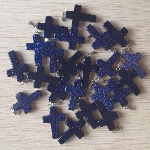 

blue sand stone cross charms pendants for necklace jewelry making, Bronze;silver
