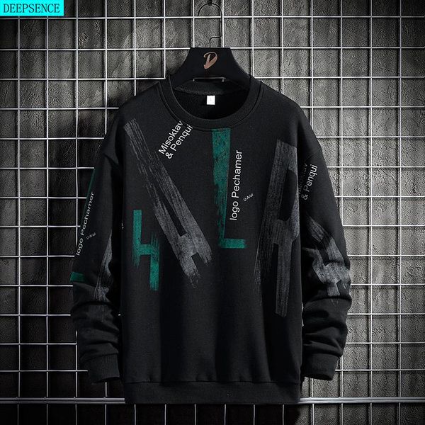 

men's hoodies & sweatshirts splicing polyester shirt men round neck korean style long sleeve casual autumn hooded collar length(cm) gen, Black