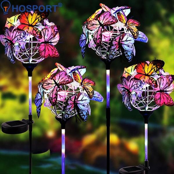 Lampade da prato 2pcs LED Solar Light Luminoso Butterfly Ball Impermeabile Outdoor Garden Stakes Yard Art per la decorazione domestica del cortile