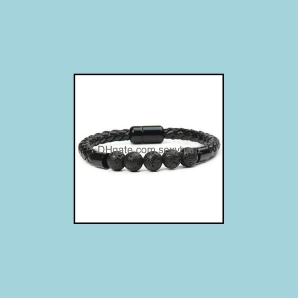 

titanium steel man chakra jewelry wholesale stainless mens black leather volcanic beaded braclets stone bracelets beaded, strands drop deliv