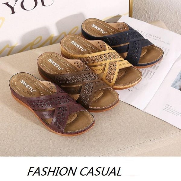 

summer women vintage wedge sandals ladies platform retro slippers fashion comfortable female shoes luxury casual slides, Black