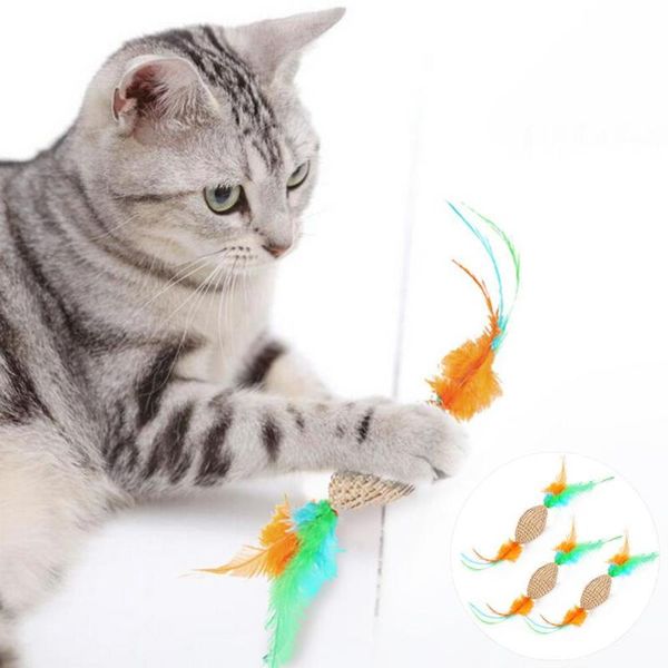 

5pcs feather corrugated paper rugby shaped cat scratching teaser toy pet supply toys