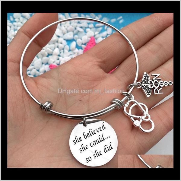 Drop Delivery 2021 Bracciale in acciaio inossidabile Filo regolabile Expandble Medical Rn Braccialetti con ciondoli Bracciale regalo per infermiera per gioielli da donna Mhur3