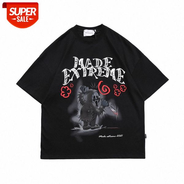 

dark wind ghost printed short-sleeved t-shirt men ins high street flow loose round neck half-sleeved summer compassionate #sh05, White;black