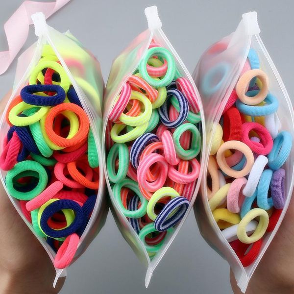 

hair accessories 100pcs/set 2cm korean children ring candy-colored nylon towel head rope elastic rubber band ponytail, Slivery;white