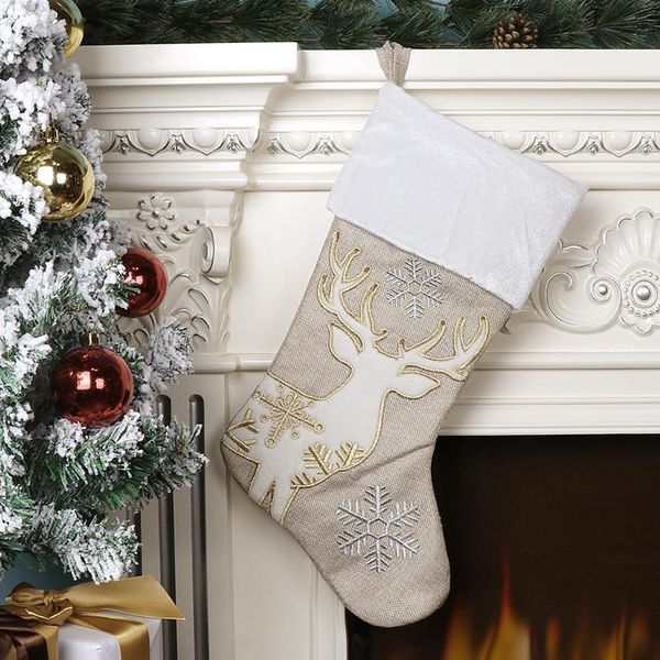 

christmas decorations stockings socks with elk printing candy gift bag exquisite snowflake fireplace xmas tree decoration year