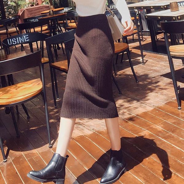 

skirts lolita long skirt autumn and winter half-length mid-length high-waist open-forked buttock one-step style slimming, Black
