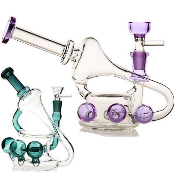 Dunkelgrüner lila Shisha Unquies Turmpet Glas Wasserbongs Recyler Dab Rigs Raucher Bubbler mit 14,4 mm Schüssel