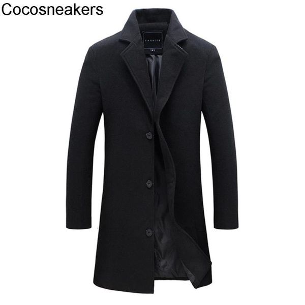 

men's wool & blends jacket male single breasted business casual overcoat parka, Black