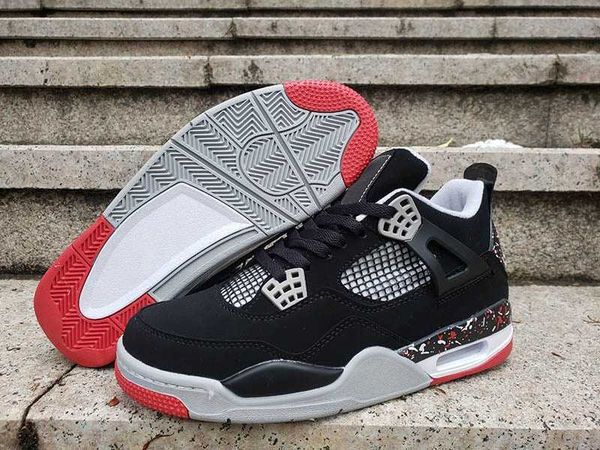 

drake splatter x 4 promo black cement men basketball shoes sports sneakers 4s white-fire red mens trainers size 8-13