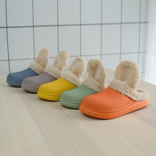 

plush winter shoes women light slippers warm solid indoor waterproof cotton super and, Black