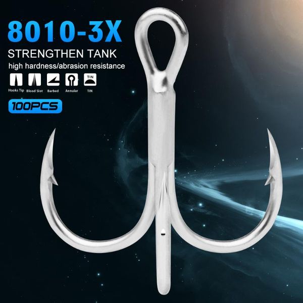 

fishing hooks 100pcs/lot saltwater high-carbon steel hook matte tin treble 2#-4#-6#-8#-10# fishhook high strength
