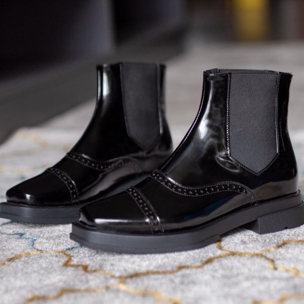 

boots karin fashion female daily round toe chunky heels slip on ankle women genuine leather shoes igfl, Black