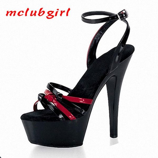 

mclubgirl 15cm heels round head hand-made open toe stiletto waterproof platform super high heel sandals lyp, Black