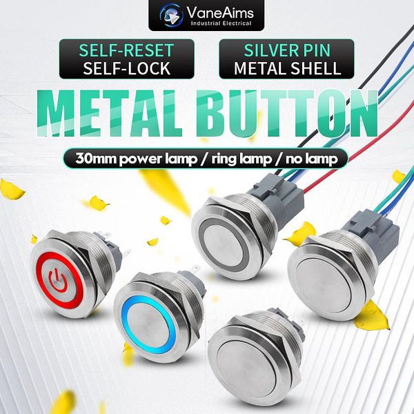 

smart home control 30mm momentary metal button self-locking open switch reset with led light diy accessories 3/12/24/220v red green blue