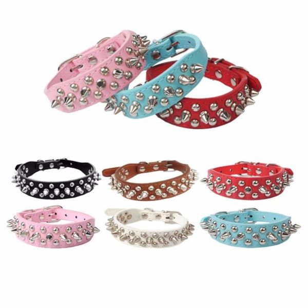 

adjustable dog candy color leather rivet spiked puppy necklace studded pet collar beautiful attractive for small cat collars & leashes