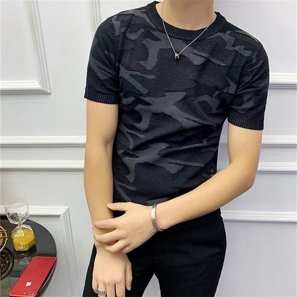 Çin tarzı kısa kollu erkek gelgit marka trendi ince gençlik düğmesi toka pamuk ve keten t-shirt ince düz renk rahat HAN 210420