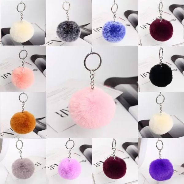 

8cm big faux rabbit fur pompom keychain fur ball key chain for women bag charm pom pom bag accessories wholesale, Slivery;golden