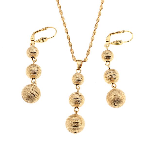Moda ouro fosco tira redonda esfera grânulos brincos pingente colares para mulheres yonsth meninas frisadas colar conjuntos de jóias