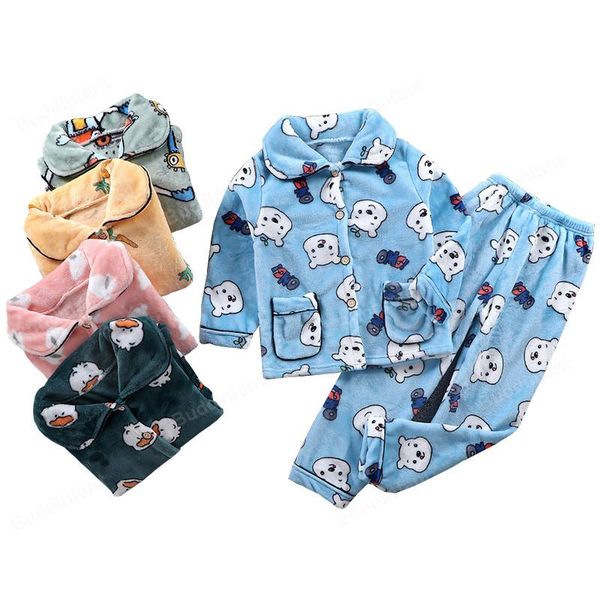

pajamas kids winter autumn sleepwear for children boy girl clothing set flannel warm homewear suit anime pyjamas baby nightgowns, Blue;red