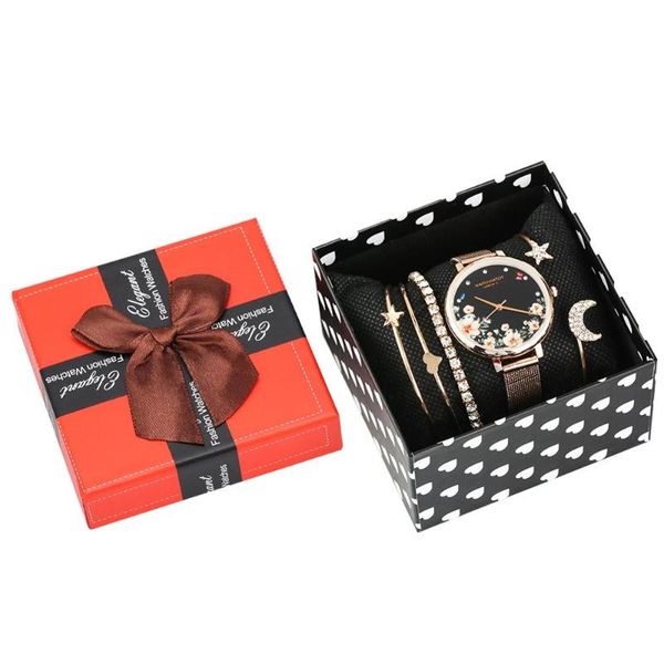 

wristwatches watch bracelet jewelry set for women quartz stainless steel strap wristwatch star moon accessories girls, Slivery;brown