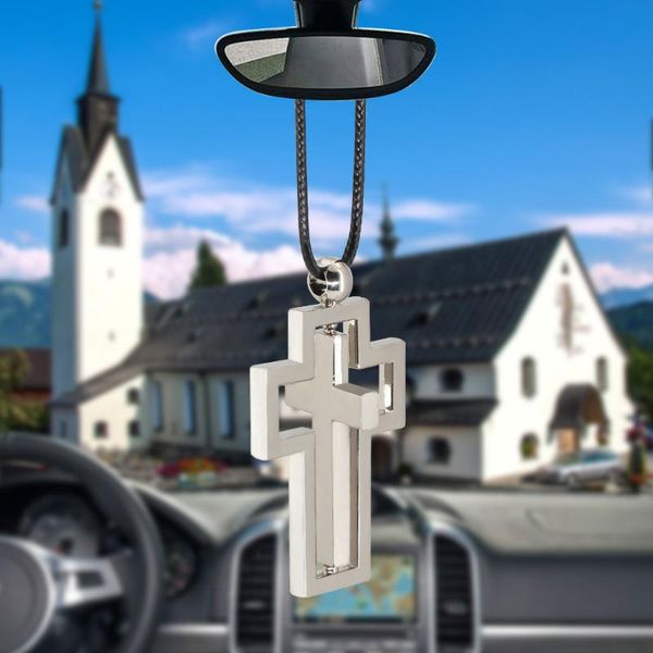 

fashion cars accessories double rotating jesus cross rearview mirror decoration ornaments automobiles interior car pendant decorations