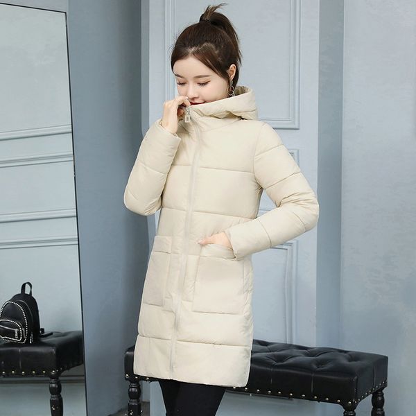 

new fashion winter medium long down parkas jacket women hooded coat slim warm elegtant winter coat women casual jacket 210413, Black