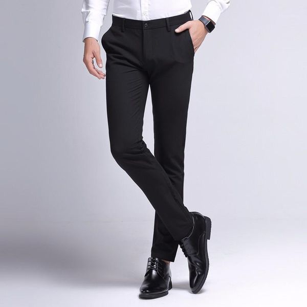 

men's pants casual spring and summer 2021 slim fit korean leggings elastic youth non iron trousers, Black