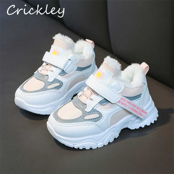 Kalın çocuk sneakers beyaz pu deri kaymaz çocuklar için rahat ayakkabılar Kış peluş sıcak rahat çocuklar spor ayakkabı 220107