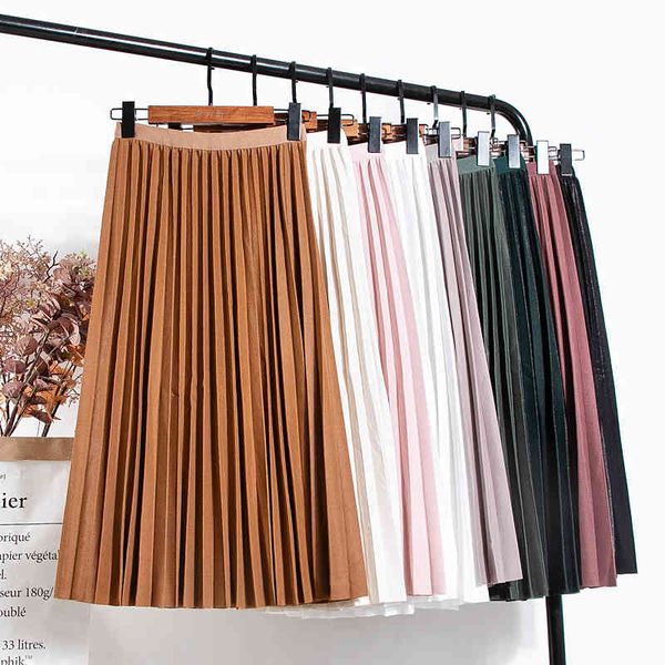 

skirts spring elegant summer a-line metallic drape pleated mid-calf long skirt, Black
