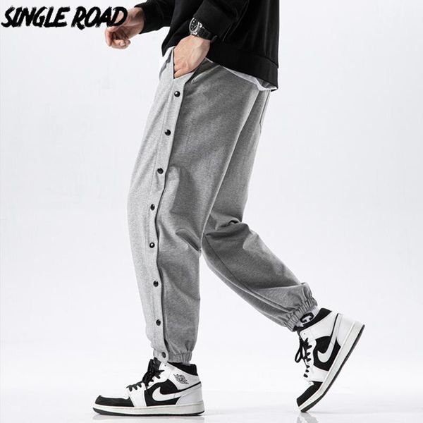 

singleroad mens sweatpants joggers men 2021 patchwork buttons sideÂ striped harajuku hip hop japanese streetwear grey pants men's, Black