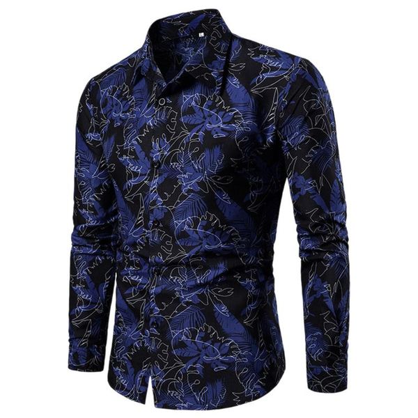 

men's casual shirts mens long sleeve hawaiian maple print shirt plus size -3xl autumn floral social business blouse for men camisa, White;black