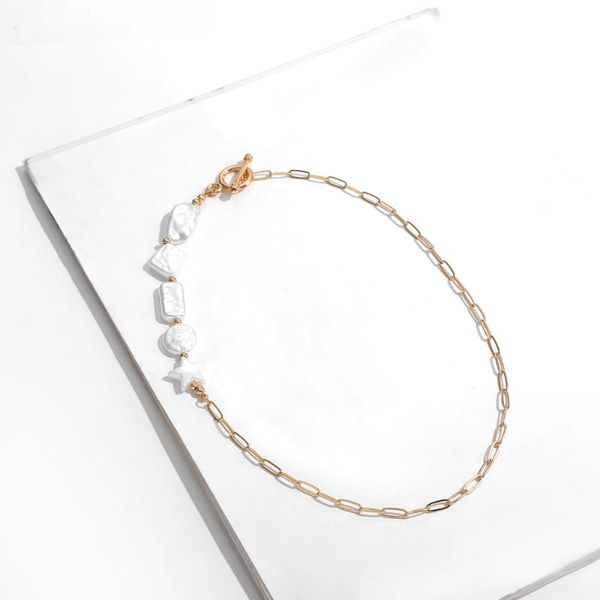 

chokers asymmetry mixed simulated pearls beaded choker necklace for women gold color clavicle chain femme wedding jewelry, Golden;silver