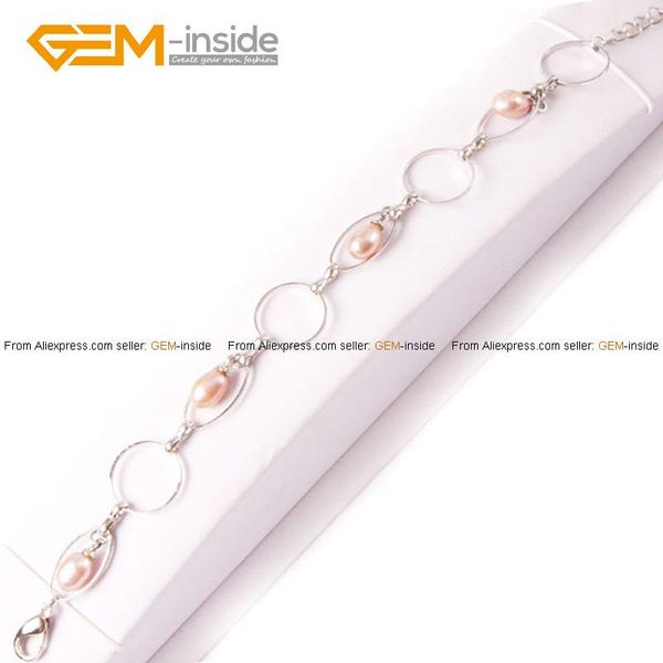 

link, chain gem-inside pearl bracelet 6-7mm cultured white stainless steel oval buckle 7.5' fashion jewelry diy jewellery, Black