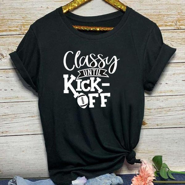 

classy until kick off women t shirts letter print short sleeve o neck loose ladies summer tee clothes, White