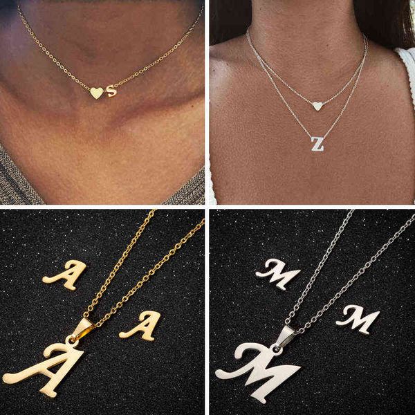 

smjel a-z alphabet necklace tiny heart initial for women girls kids personalize jewelry 26 letter collier pendientes, Silver