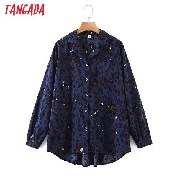 

women retro oversized animal print blue blouse long sleeve chic female casual loose shirt wn1 210416, White