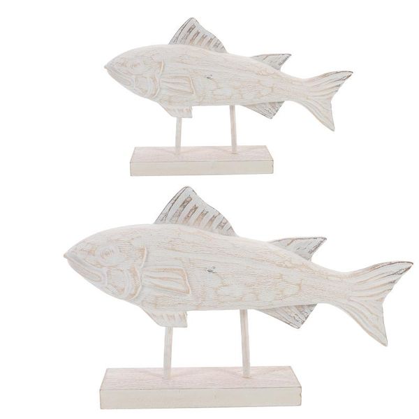 

decorations 2pcs wooden fish sculpture statue creative handcrafted gift scene props