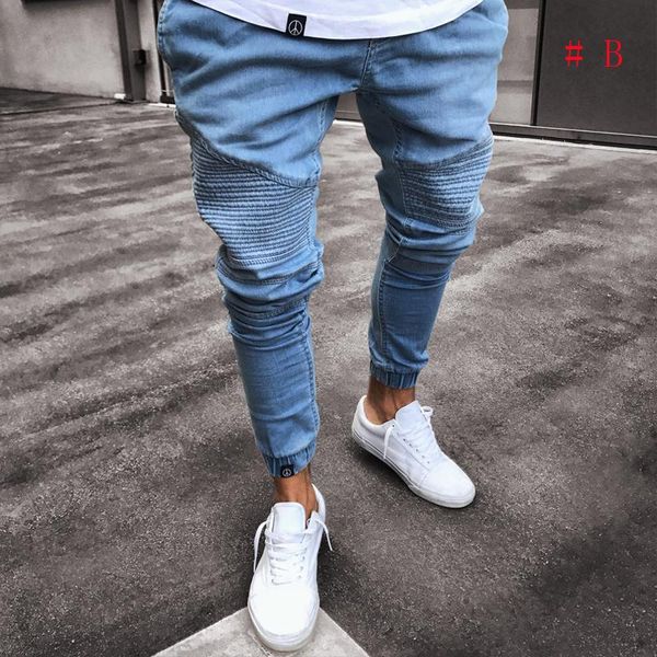 

men's jeans mens cool designer brand black skinny ripped destroyed stretch slim fit hop pants with holes for men, Blue