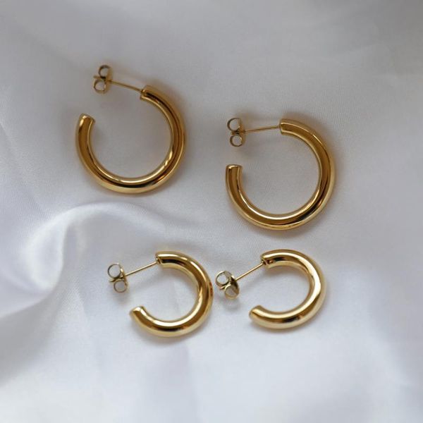 

hoop & huggie joolim pvd gold finish stainless steel basic earrings trendy jewelry 2021, Golden;silver