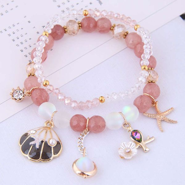 

south korea small fresh starfish shell bracelet women's fashion sweet crystal beaded bracelet student 0629, Black