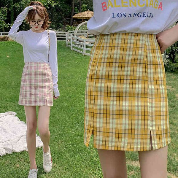 

skirts spring summer preppy plaid short skirt korean style split mini 7mcg, Black