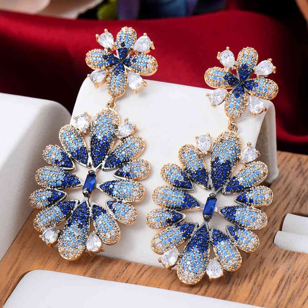 

missvikki 2 colors trendy luxury flower pendant women fine full cz bridal wedding 2021 earrings jewelry, Golden