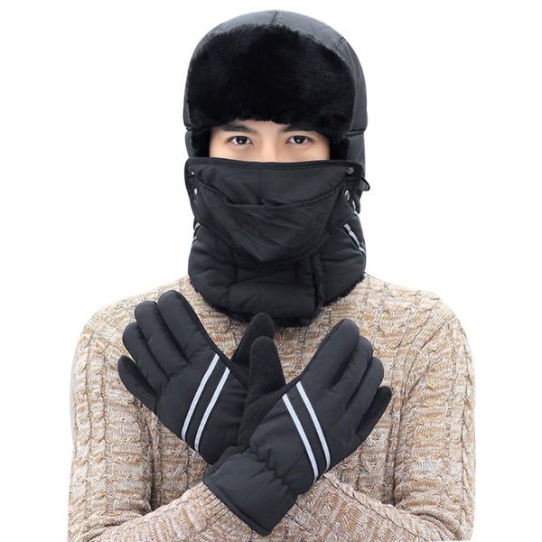 Set di guanti per cappelli invernali Berretto spesso per esterni Protezione per le orecchie Protezione per il viso Doppio strato Cappelli caldi B2Cshop