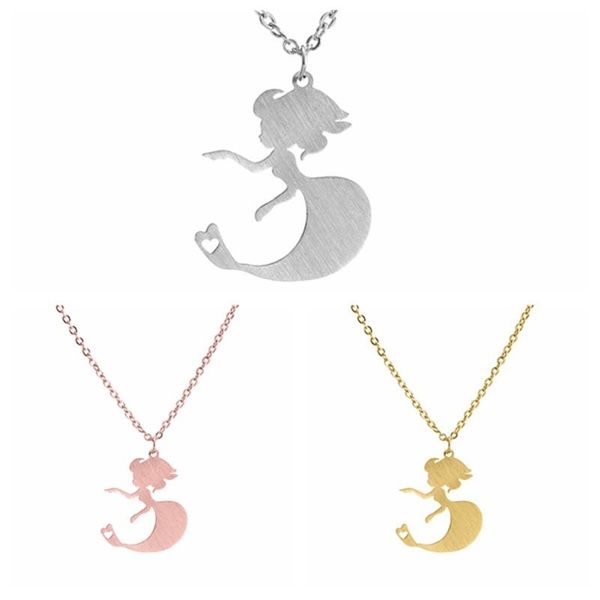 

trendy mermaid tail pendants necklace women dream romantic maritime princess stainless steel jewelry pendant necklaces, Silver