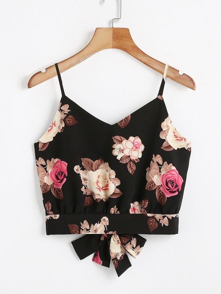 

floral tie back cami o8vb#, White